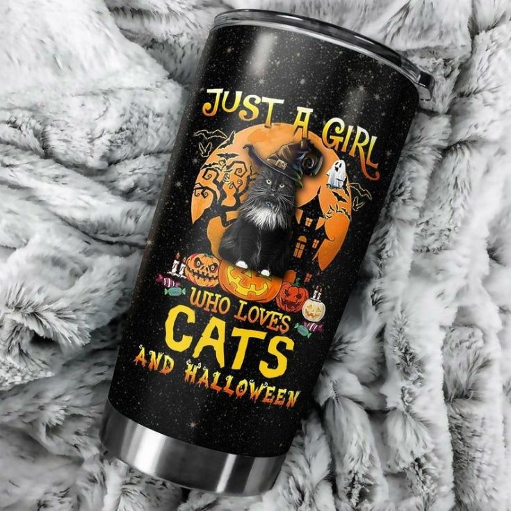 A Girl Who Loves Cats And Halloween Witch Hat Cat Tumbler