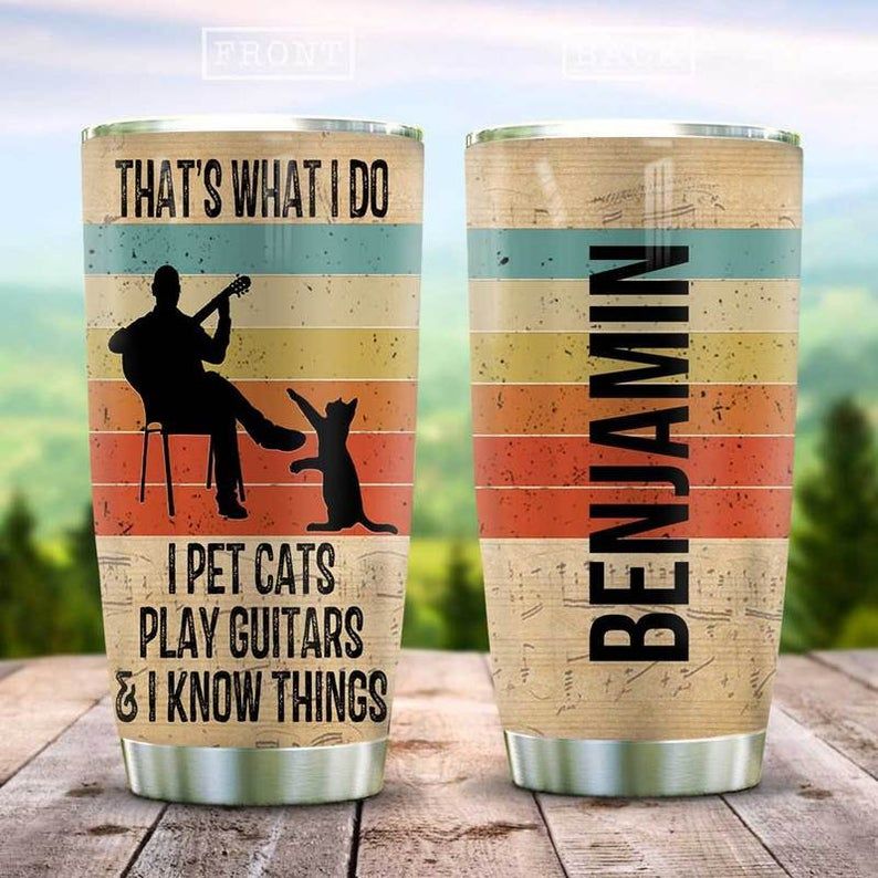 A Man With Guitar And His Cat Personalized Tumbler