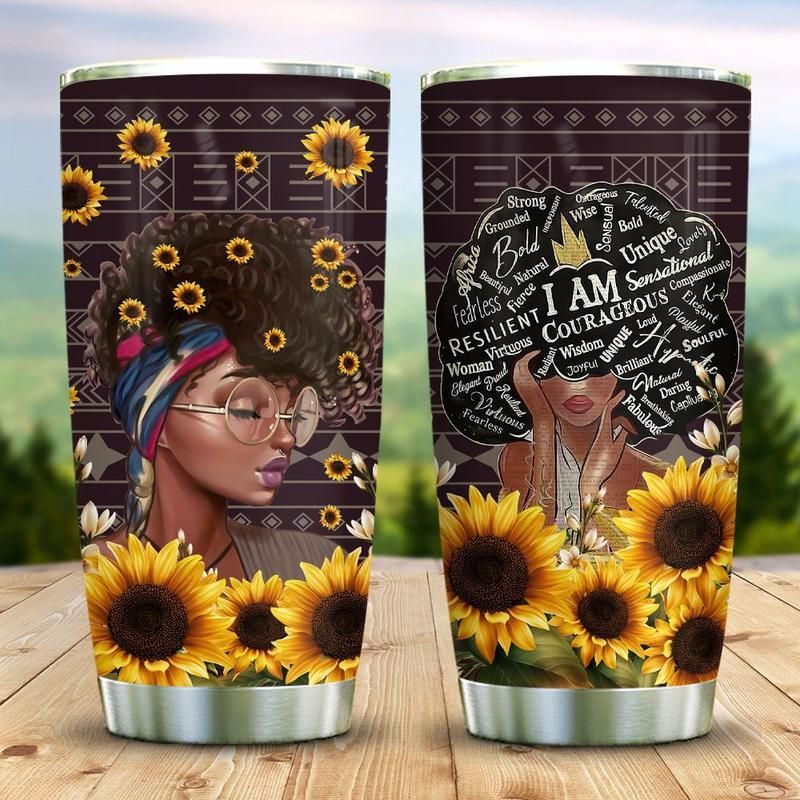 Afro Woman Sunflower Stainless Steel Cup Tumbler