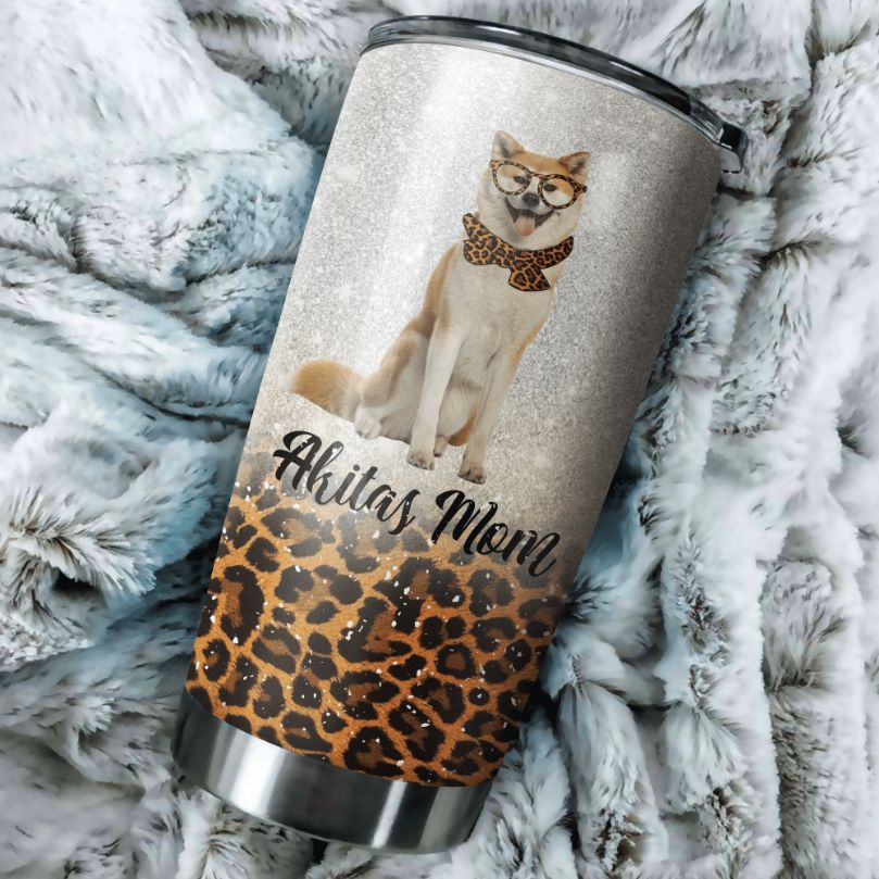 Akitas Dog Mom Mother’s Day Leopard Glitter Tumbler
