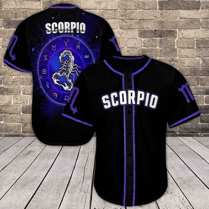 Amazing Scorpio Zodiac Purple Galaxy Personalized 3d Baseball Jersey