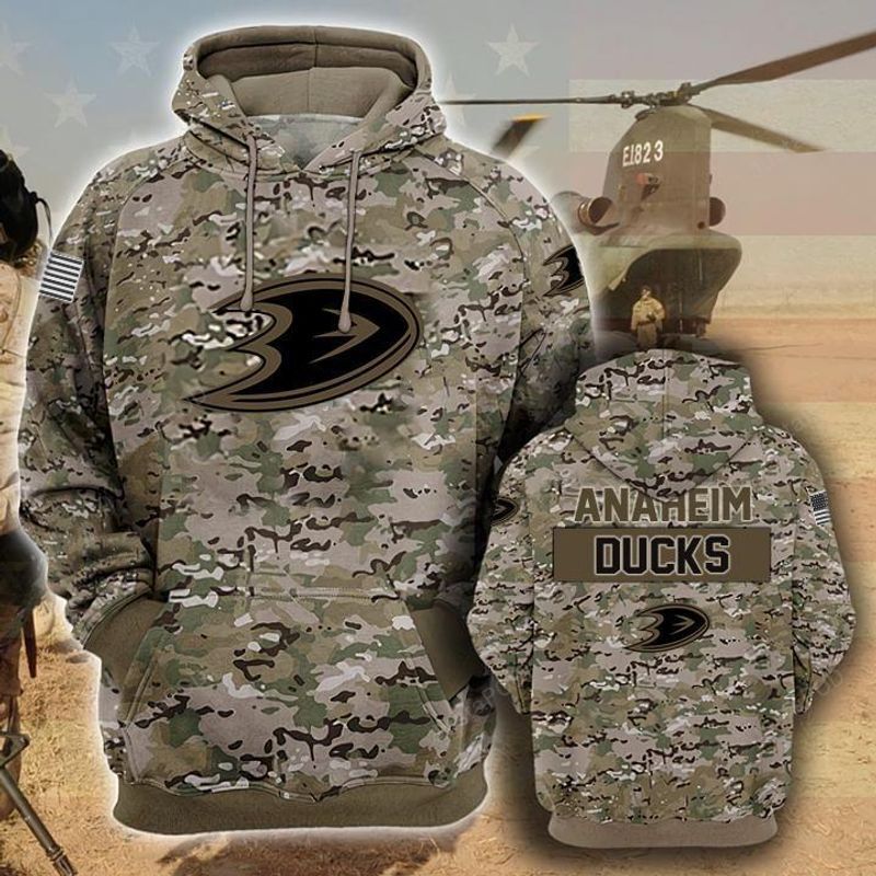 Anaheim Ducks Camouflage Veteran 3d Cotton Hoodie - Teeruto