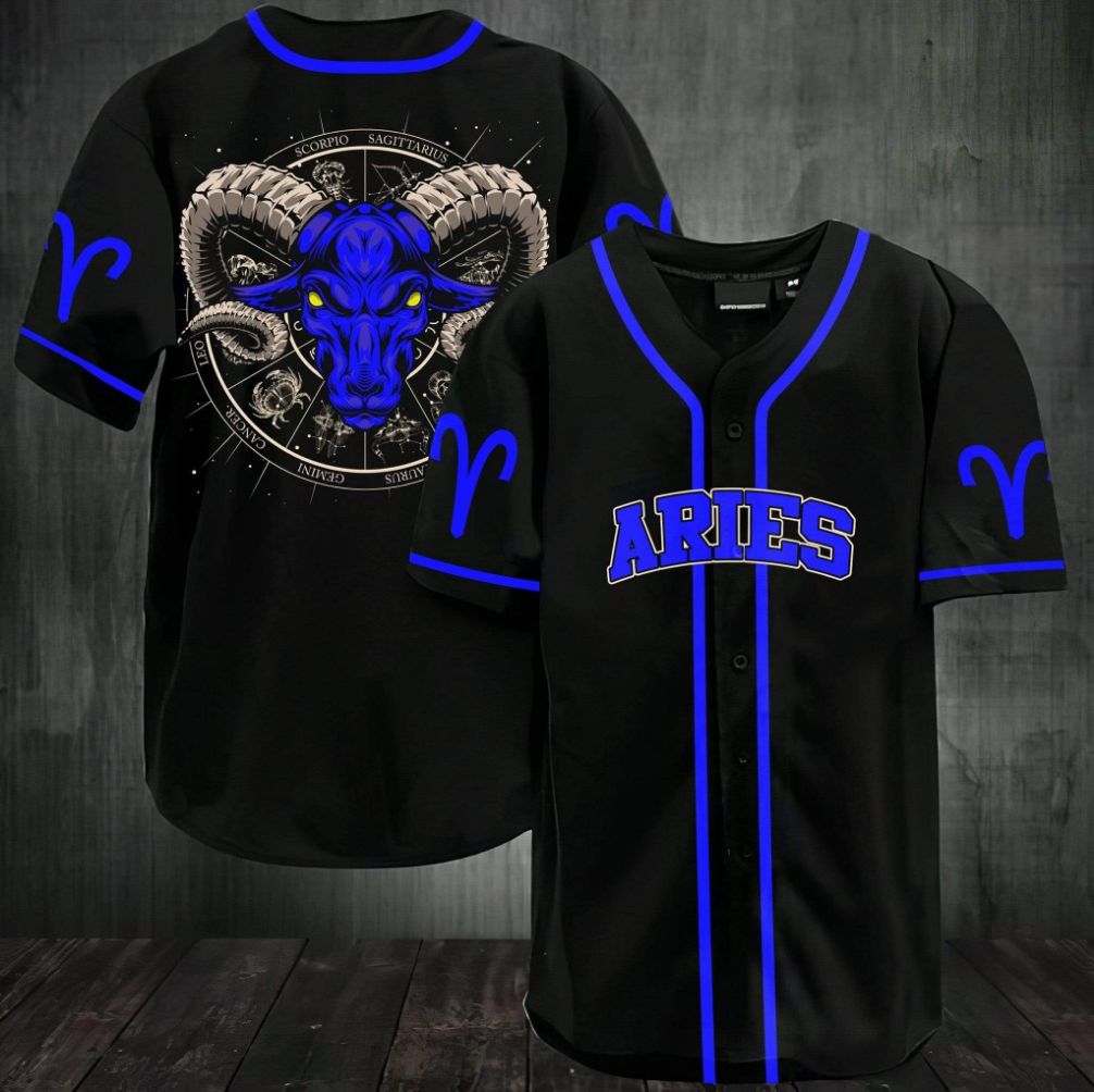 Awesome Aries Zodiac Black Blue Personalized 3d Baseball Jersey