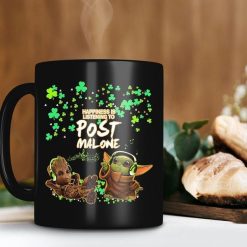 Baby Yoda And Baby Groot Listening To Post Malone Mug Saint Patrick’s Day Gift Star Wars Premium Sublime Ceramic Coffee Mug Black