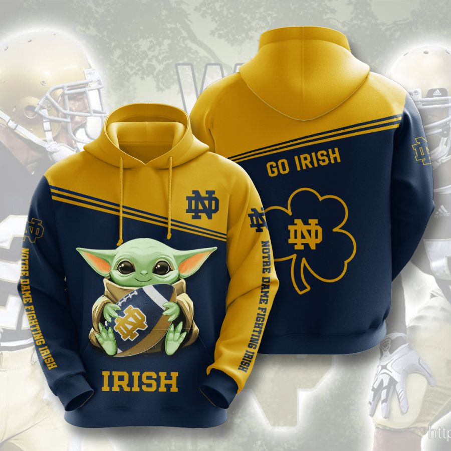 Baby Yoda Notre Dame Fighting Irish 3D Printed Hoodie