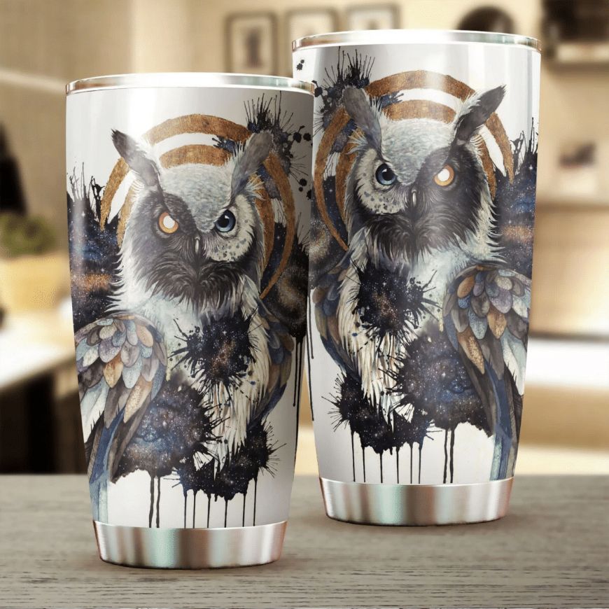 Beautiful Owl Art Stainless Steel Cup Tumbler