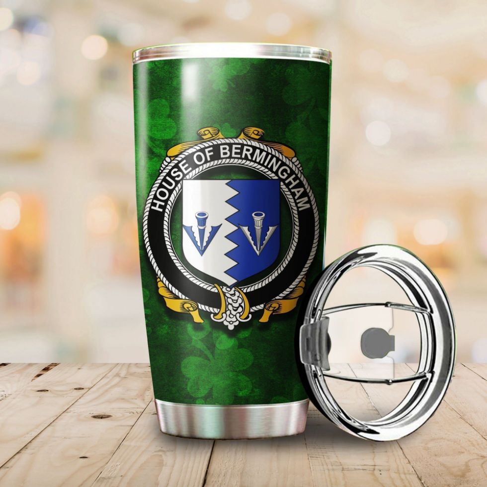 Bellingham Family Crest Ireland Shamrock Tumbler