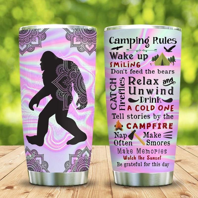 Bigfoot Camping Rules Stainless Steel Cup Tumbler