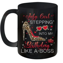Birthday Gift July Girl Leopard Stepping Into My Birthday Like A Boss Premium Sublime Ceramic Coffee Mug Black