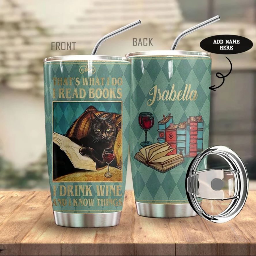 Black Cat Books Personalized Drink Wine Tumbler