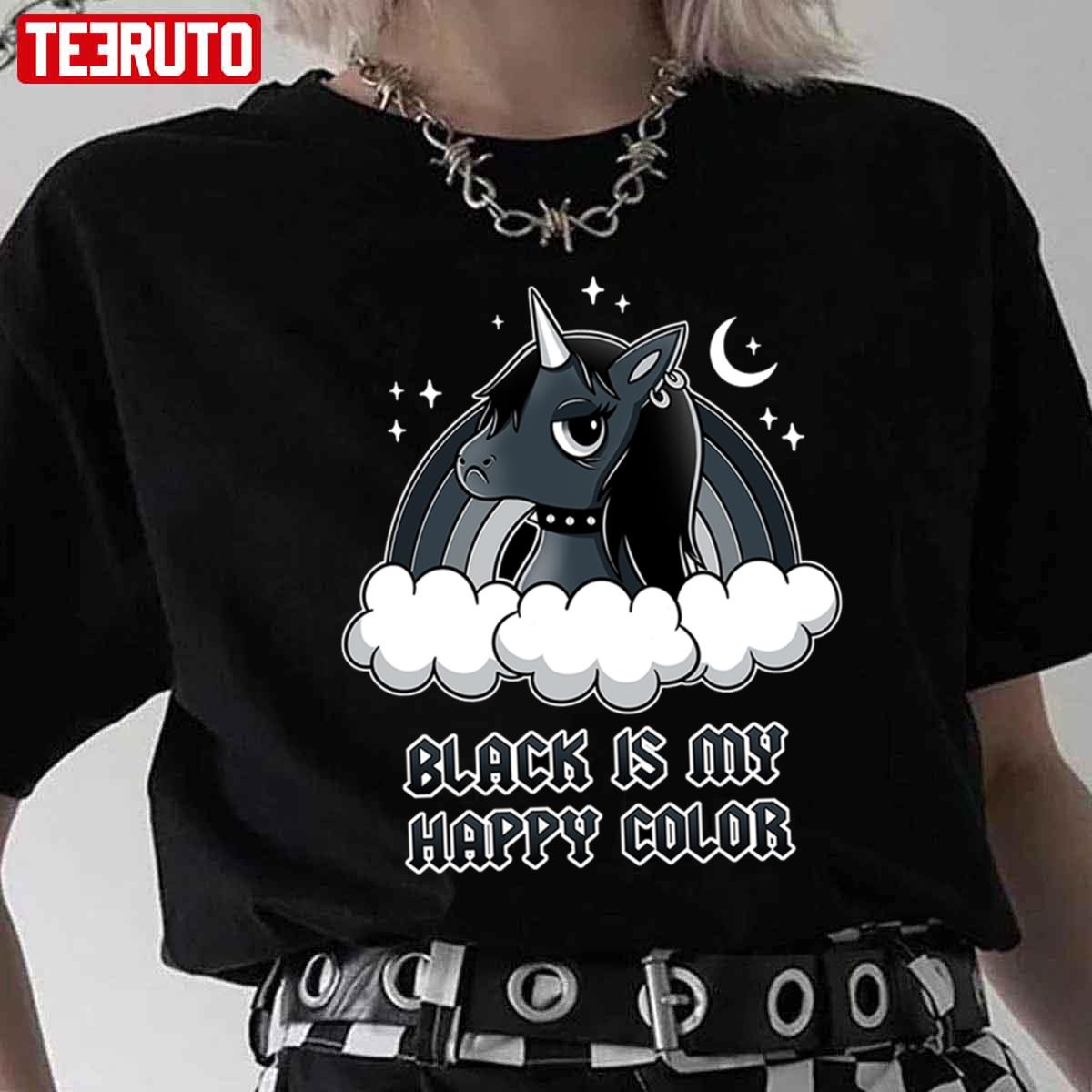 Black Is My Happy Color Cool Unicorn Unisex T-Shirt