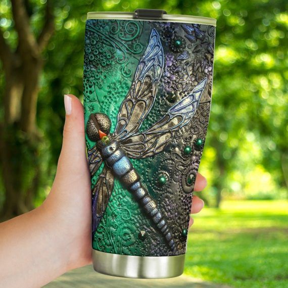 Blue And Purple Dragonflies Mental Print Tumbler