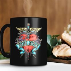 Bon Jovi Rock Band Logo Mug Bon Jovi Lover Gift Hard Rock Coffee Mug Jon Bon Jovi Mug Premium Sublime Ceramic Coffee Mug Black