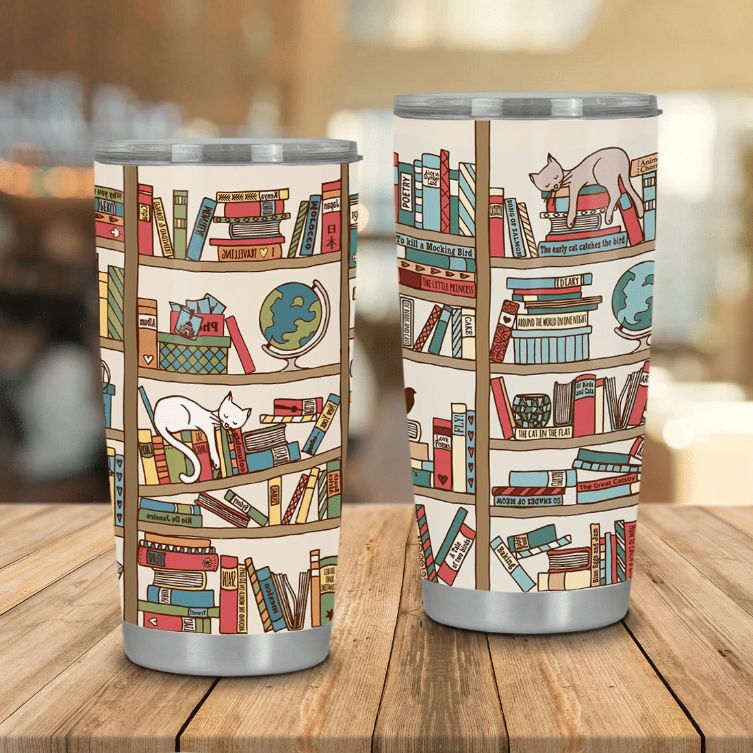 Bookshelf Cat 102 Gift For Lover Day Travel Tumbler All Over Print