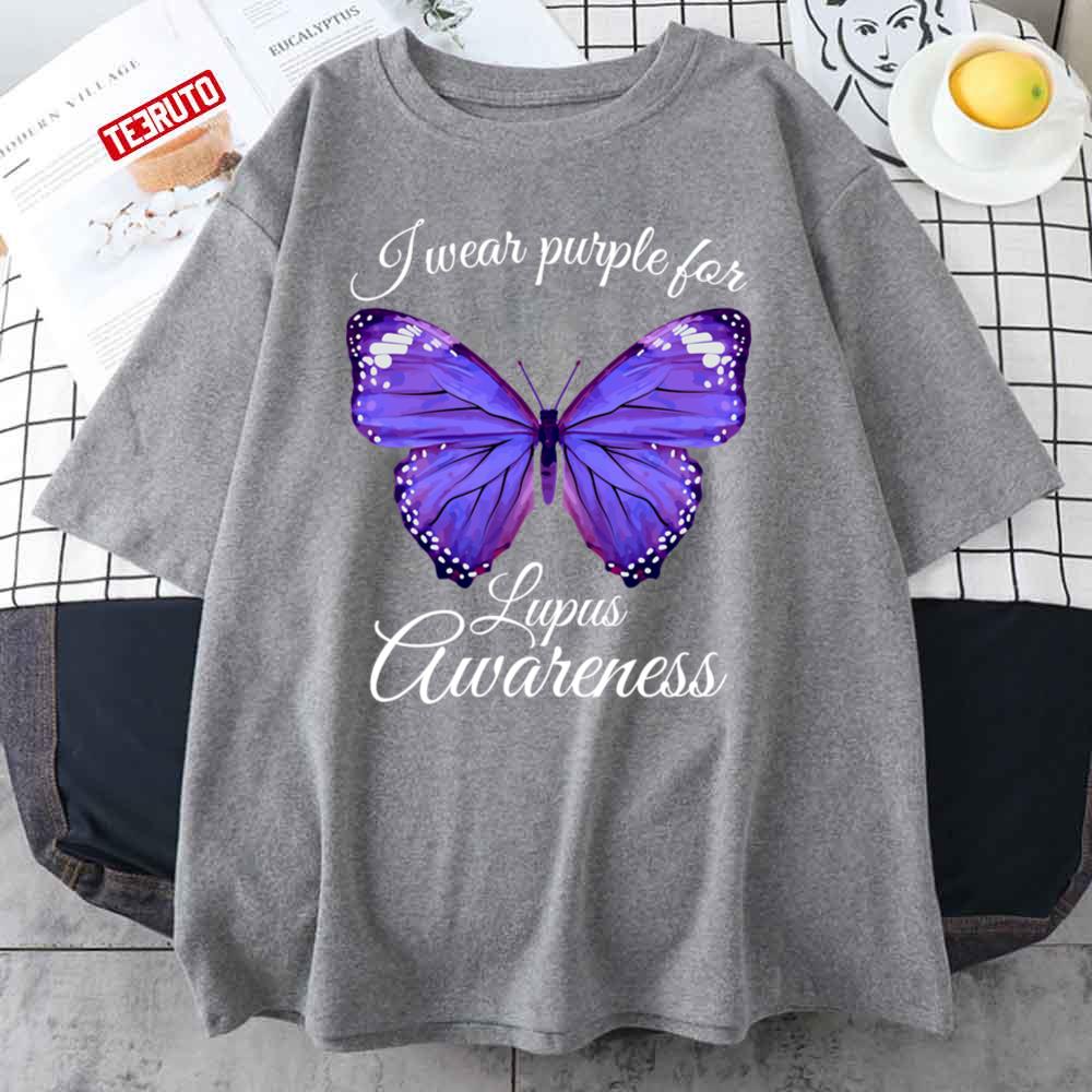 Butterfly I Wear Purple For Lupus Awareness Unisex T-Shirt