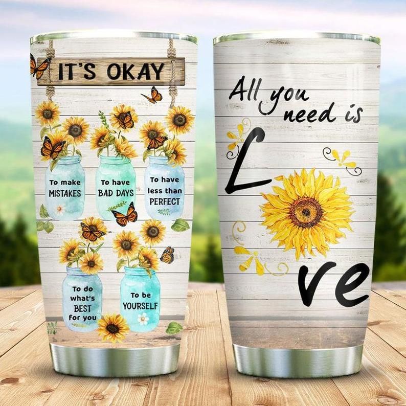 Butterfly Sunflower All You Need Is Love Personalized 4 Tumbler