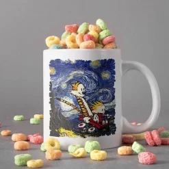 Calvin And Hobbes Van Gogh Oil Paint Mug Vincent Van Gogh Lover Mug Calvin And Hobbes Coffee Mug Premium Sublime Ceramic Coffee Mug White