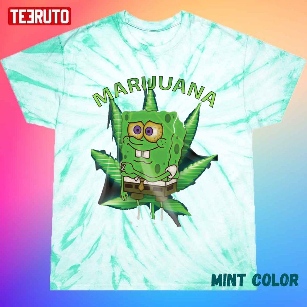 Cannabis Marijuana Leaf Spongebob Smoking Weed Unisex Tie Dye T-Shirt