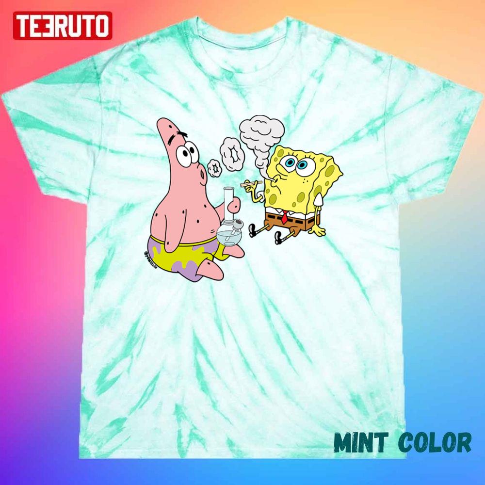 Cartoon Art Spongebob And Patrick Smoking Weed Cannabis Unisex Tie Dye T-Shirt
