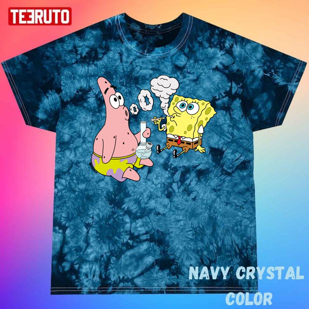 Cartoon Art Spongebob And Patrick Smoking Weed Cannabis Unisex Tie Dye T-Shirt