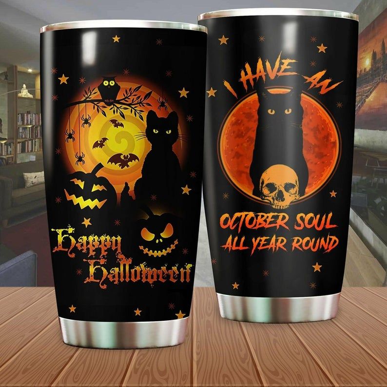 Cat Moonlight Halloween Trick Or Treat Tumbler