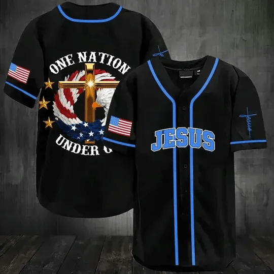 Cross Eagle One Nation Under God Personalized 3d Baseball Jersey kv