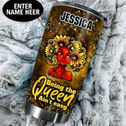 Custom Name Black Queen Flower Head Woman Tumbler