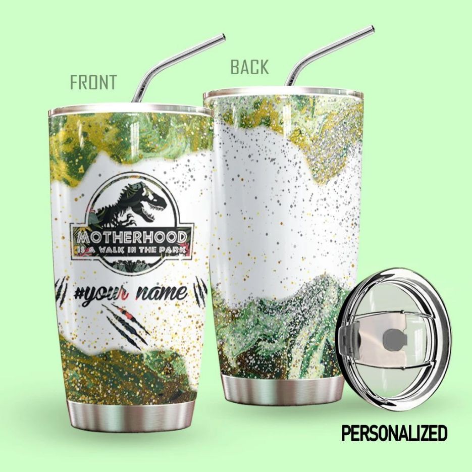 Custom Name Motherhood Dinosaur Walk In The Park Tumbler