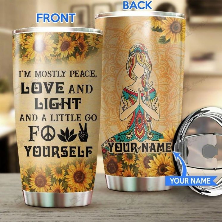 Custom Name Peace Love Light Yoga Girl Tumbler