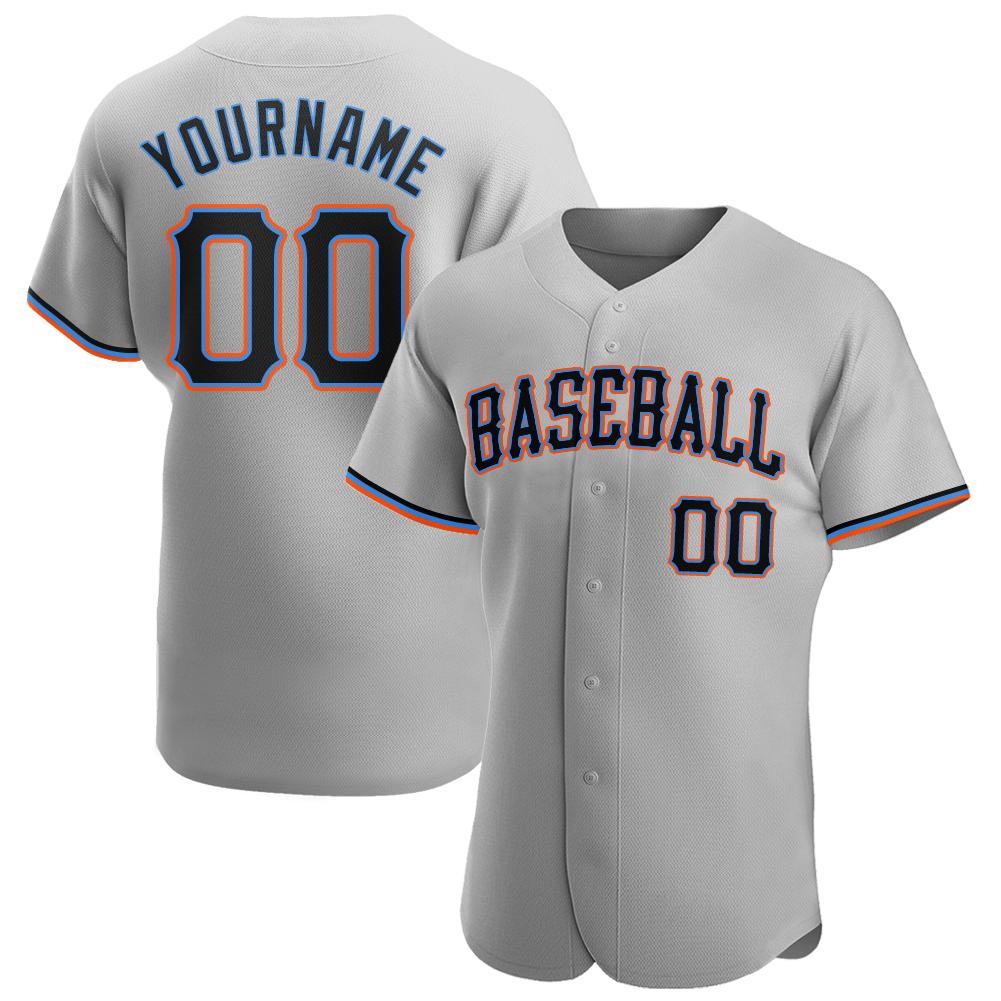 Custom Personalized Gray Black Powder Blue Baseball Jersey