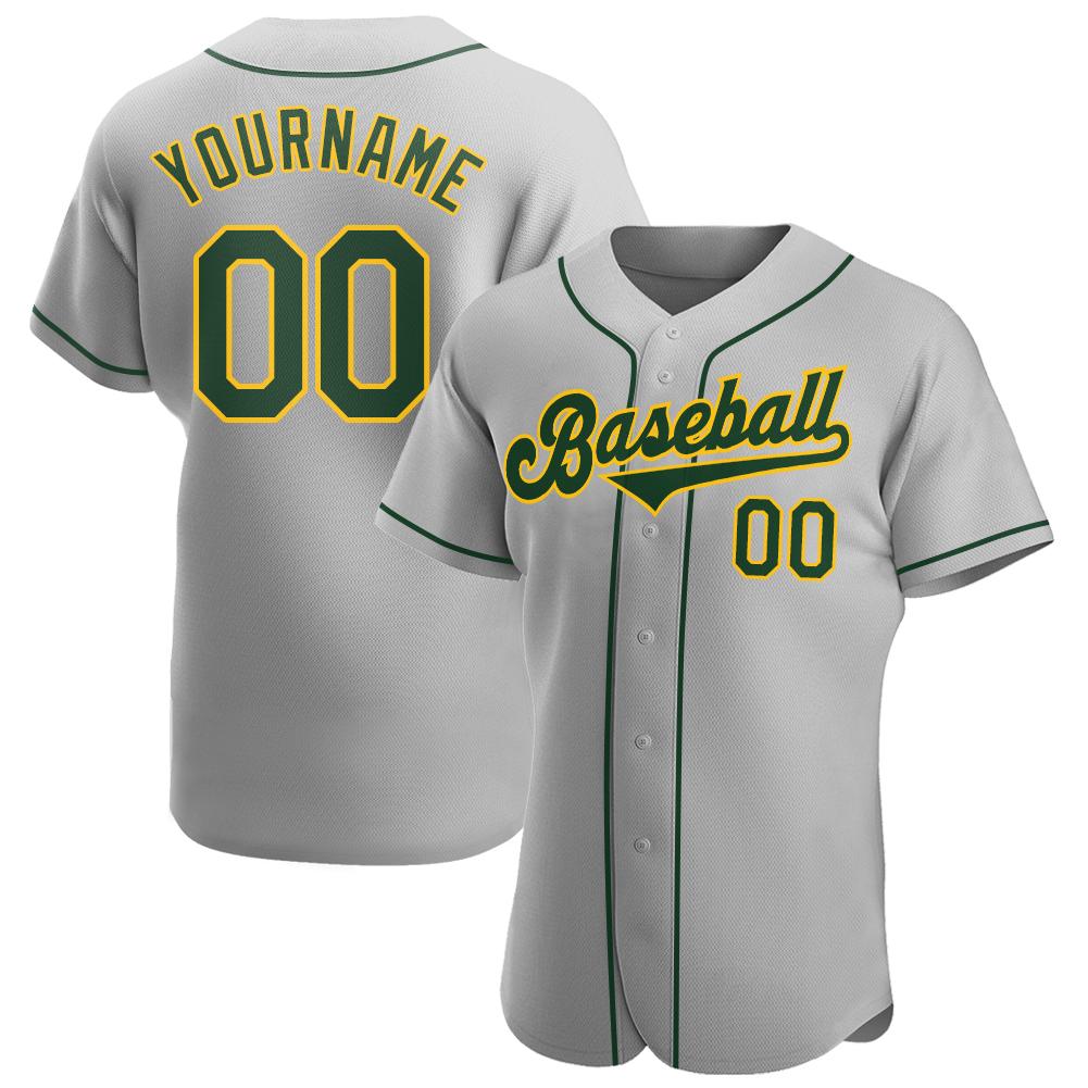 Custom Personalized Gray Green Gold Baseball Jersey