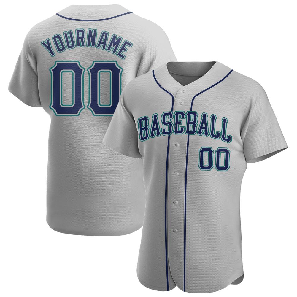 Custom Personalized Gray Navy Aqua Baseball Jersey - Teeruto