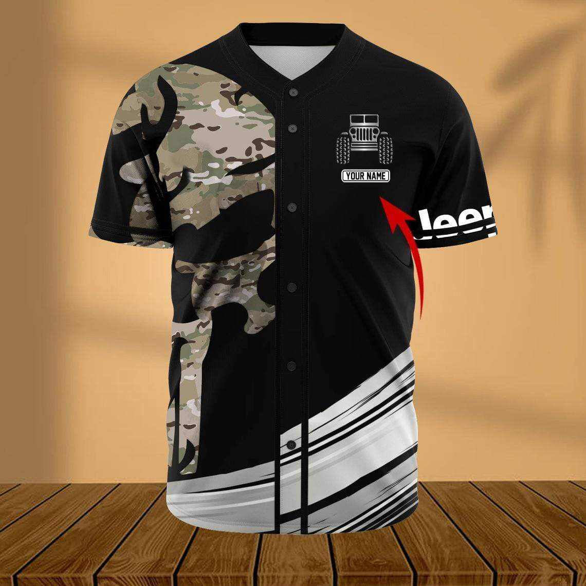 United States Army Black Camo - Personalized Skull Baseball Jersey