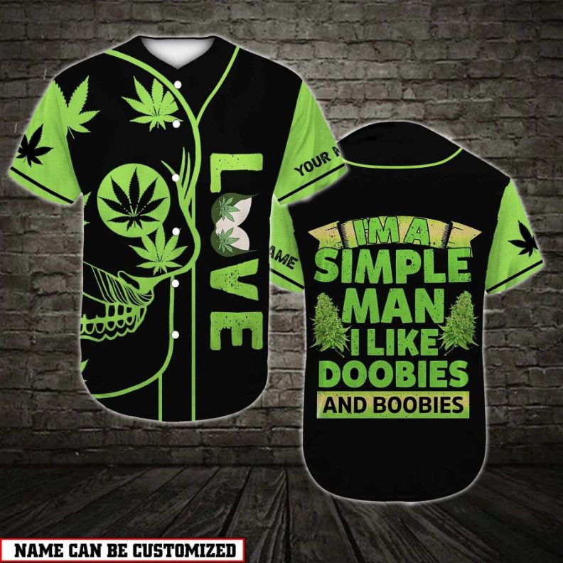 Custom Name I'm a Simple Man I Like Boobies Weed Baseball Jersey