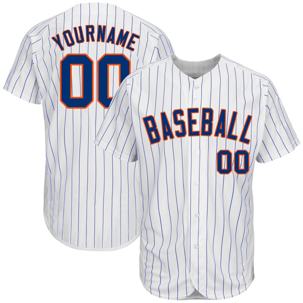 Custom Personalized White Royal Strip Royal Orange Baseball Jersey