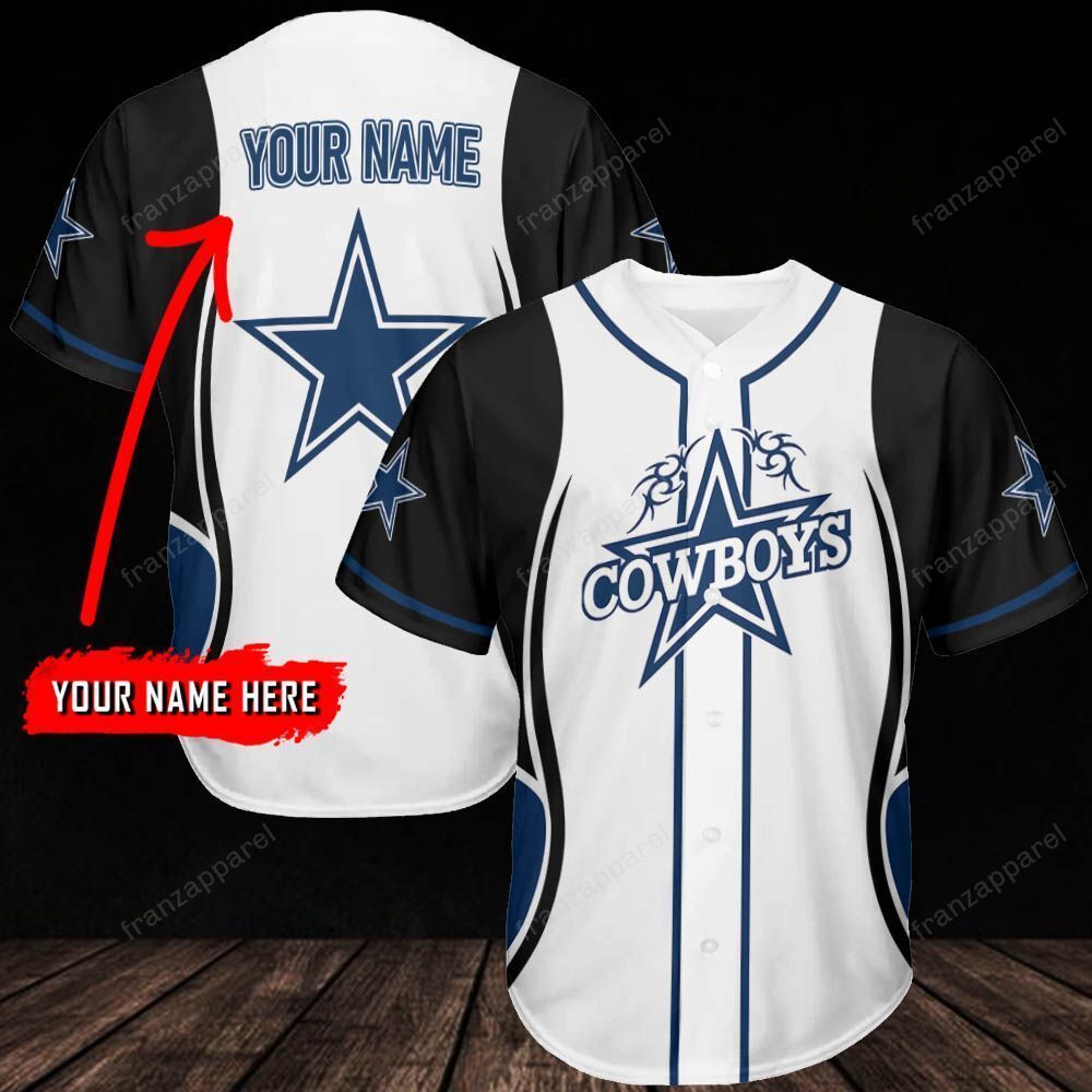 Dallas Cowboys Logo In Black Color Baseball Jersey - Kaiteez