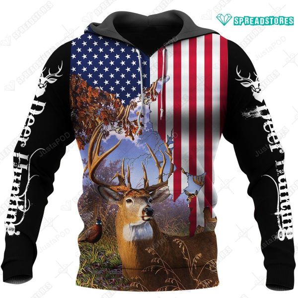 Deer Hunting Flag Usa 3d Hoodie