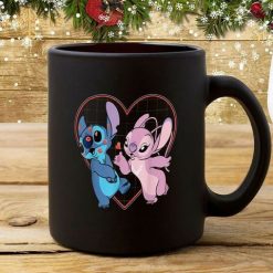 Disney Stitch Lilo And Stitch Lovable Christmas Premium Sublime Ceramic Coffee Mug Black