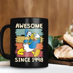 Donald Duck Awesome Since 1998 Mug Customized Year Of Birth Mug Personalized Retro Vintage Disney Premium Sublime Ceramic Coffee Mug Black