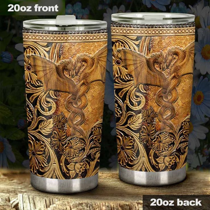 Dragon Leather Pattern Print Stainless Steel Cup Tumbler