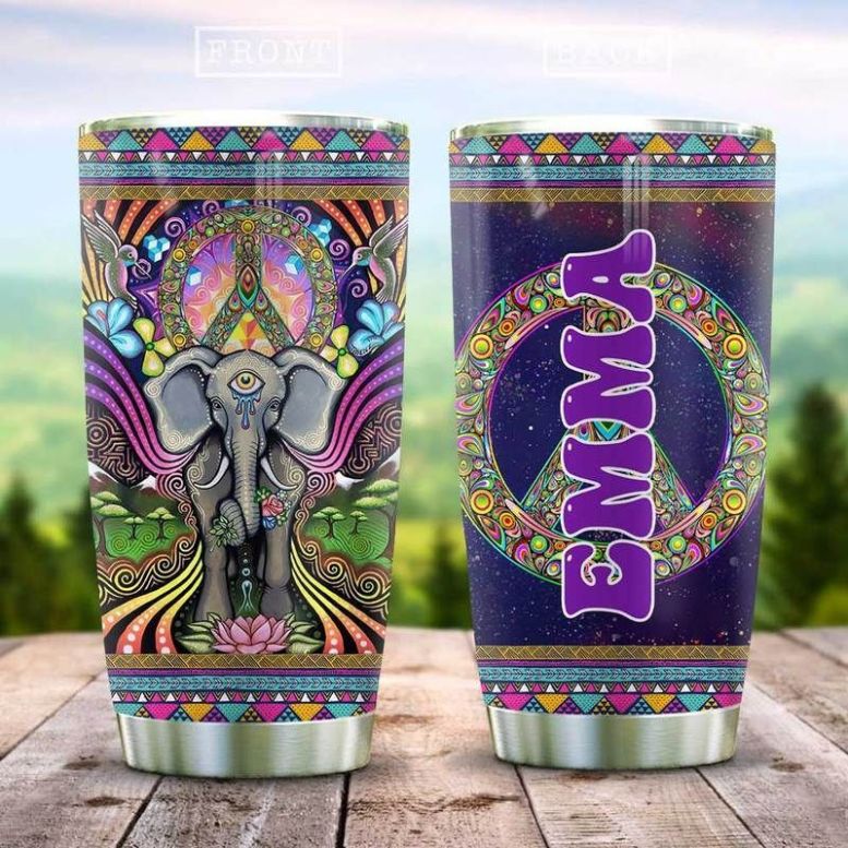 Elephant Doodle Hippie Stainless Steel Cup Tumbler