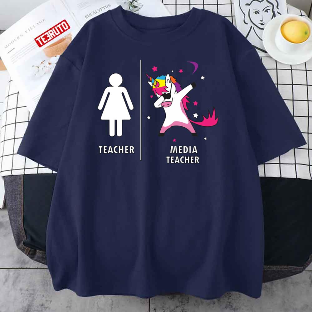 Funny Media Teacher Unicorn Dabbing Unisex T-Shirt