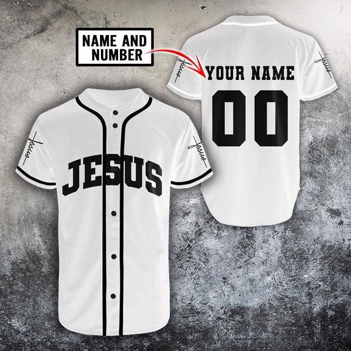 Gift For Dad Personalized Name And Number B&ampampw Jesus Baseball Jersey