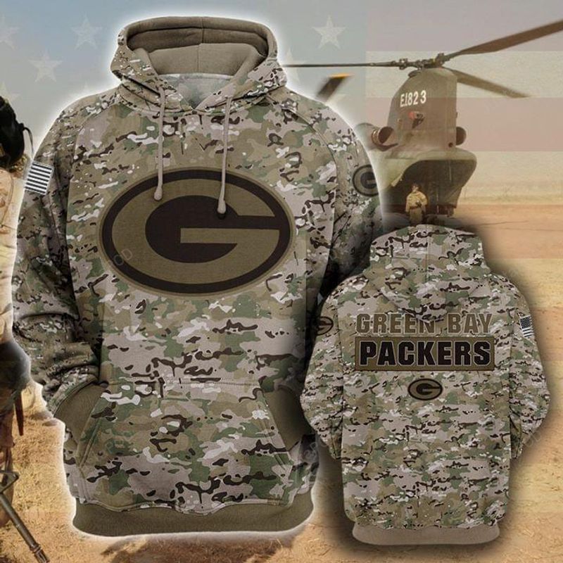 Green Bay Packers Camouflage Veteran 3d Cotton Hoodie