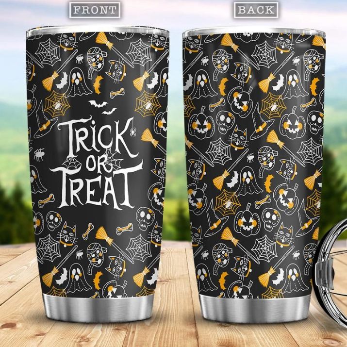 Halloween Pattern Black Background Stainless Steel Cup Tumbler