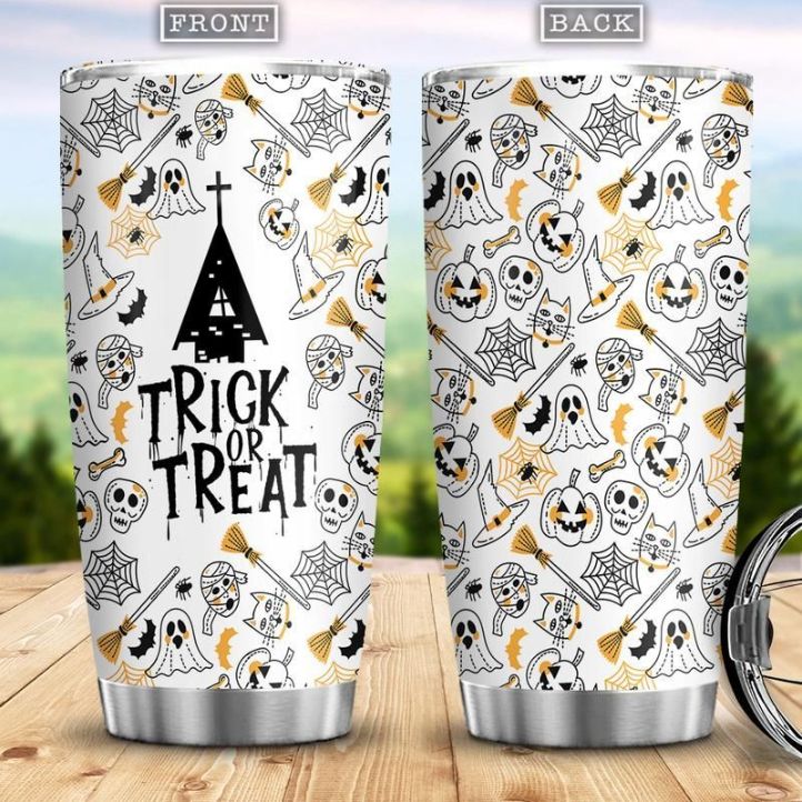 Halloween Pattern White Background Stainless Steel Cup Tumbler