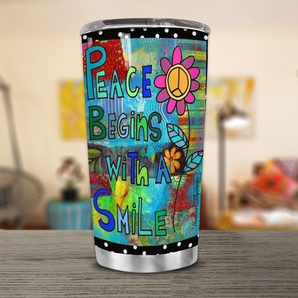 Hippie Peace Begins With A Smile Stainless Steel Cup Tumbler