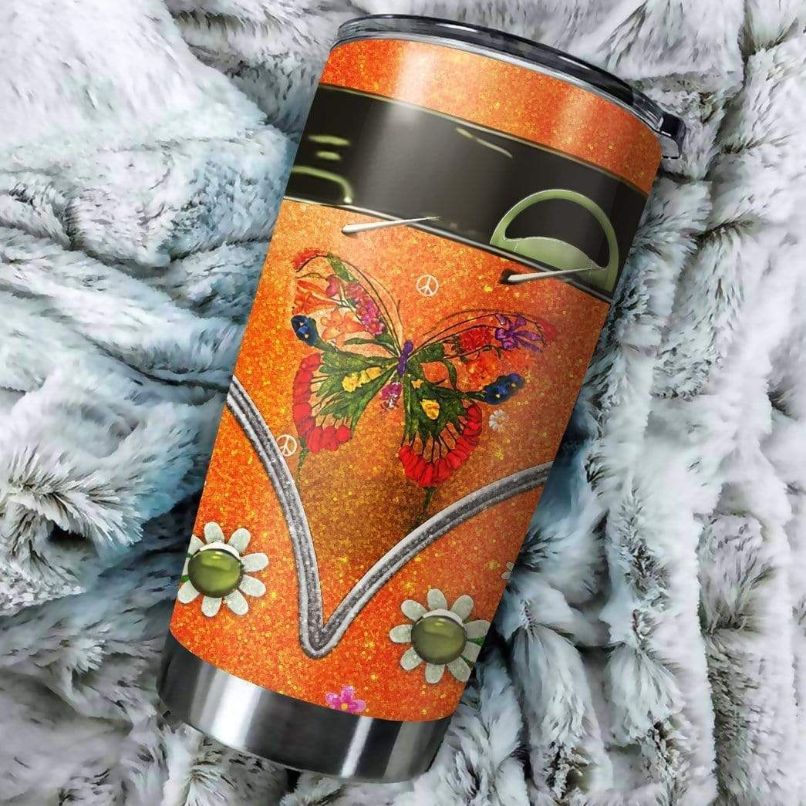 Hippie Sunflower Butterfly Car Stainless Steel Cup Tumbler