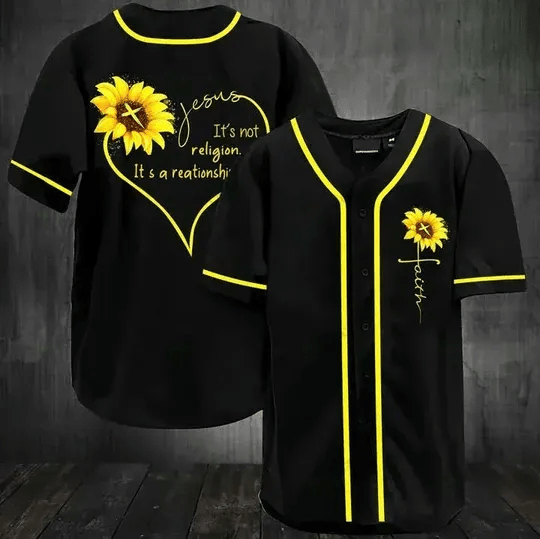 Jesus Sunflower It’s Not A Religion It’s A Relationship Personalized 3d Baseball Jersey kv