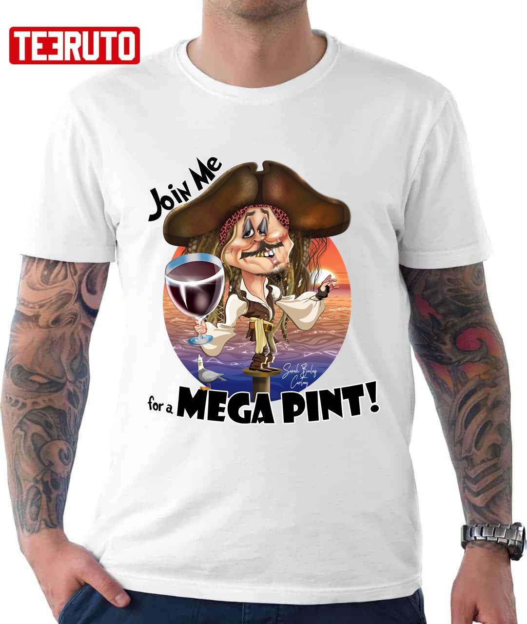 Join Me Mega Pint Johnny Depp Captain Jack Sparrow Funny Art Unisex T-Shirt  - Teeruto